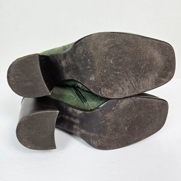 Nordstrom Rack Harper Lea Olive Green Suede Stacked Heel Square Toe Ankle Boot - Picture 8 of 11